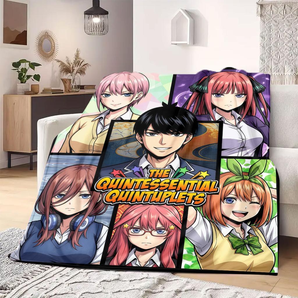 The Quintessential Quintuplets 2D Print Flannel Blanket, Cartoon Characters for Couch Bed, Travel Picnic Nap Blanket_LIAN