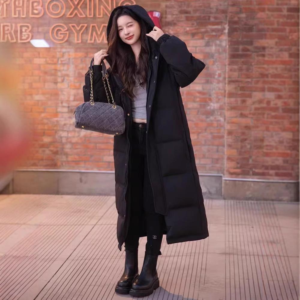 Chinese opera art test winter white duck down jacket for men and women super long over the knee thickened new couple down jacket for women