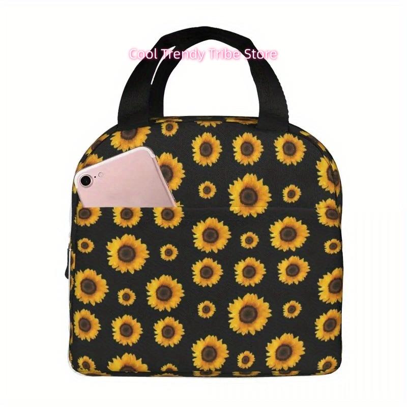 Sunflower Pattern Lunch Bags Insulated Bento Box Portable Lunch Tote Resuable Picnic Bags Cooler Thermal Bag for Woman Girl Work