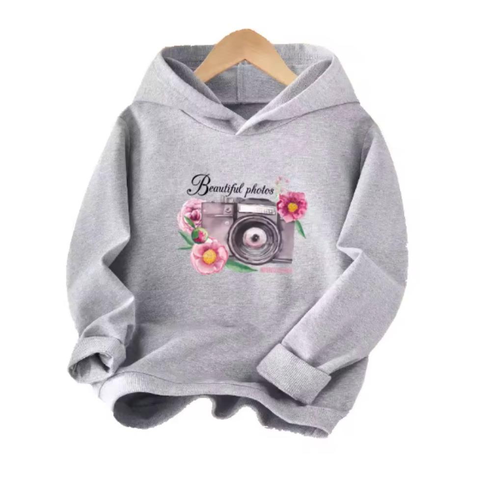 Camera Flower Trend Style Hoodies Girls Clothing Long Sleeve Clothes Kids Fashion Pullovers Graphic Sweatshirts
