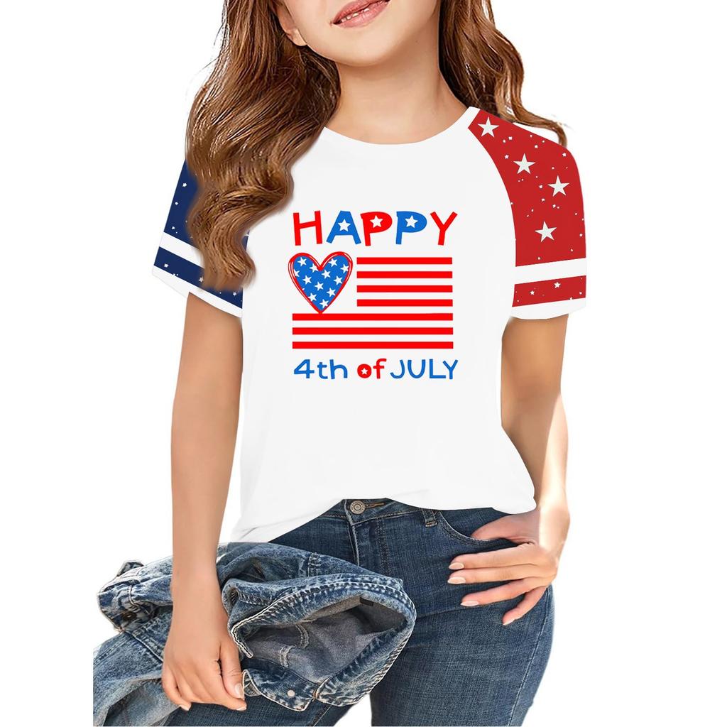 Tops For Youth Kids Boy And Girls 2-10 Years Round Neck Short Sleeve Trendy Tops