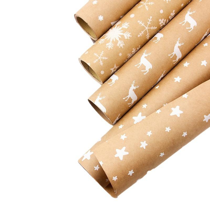 43*100CM Kraft Paper Retro Christmas Tree Snowflake Gift Wrapping Paper DIY Gift Wrapping Paper 5pcs