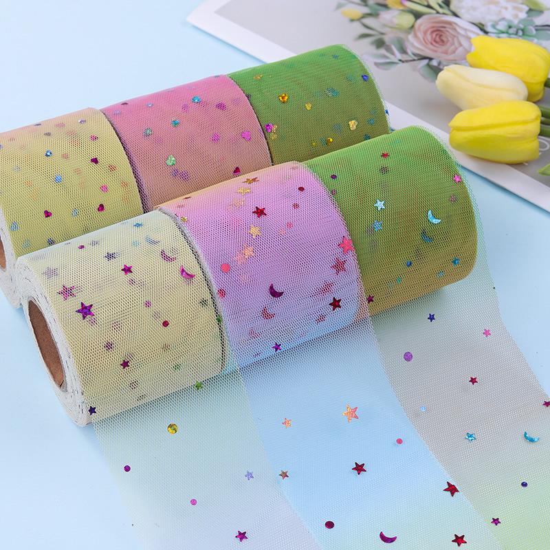 25 Yards Sequin Rainbow Star Moon Mesh Lace Trim Ribbon Fabric Wedding Dress DIY Bow Birthday Party Decoration Crafts