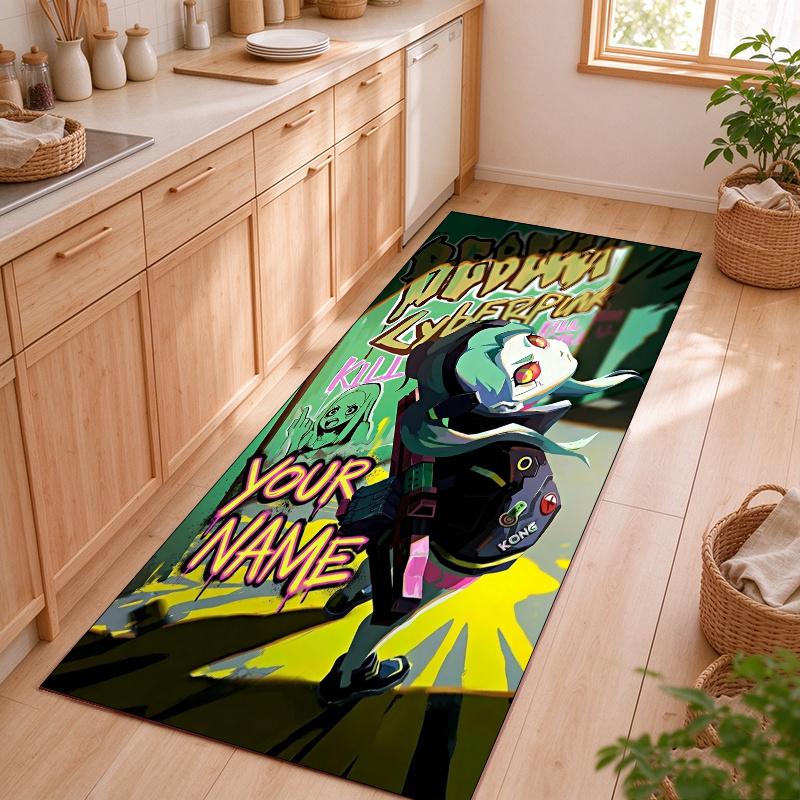 Edgerunners Customizable name kitchen floor mat easy to clean and wipe down Suitable for kitchens living rooms and entryways—a perfec