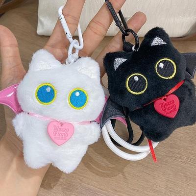 Cartoon Wing Black Cat Plush Doll Keychain Bag Pendant Backpack Hanging Decoration Car Keyring Kawaii Couple Gift