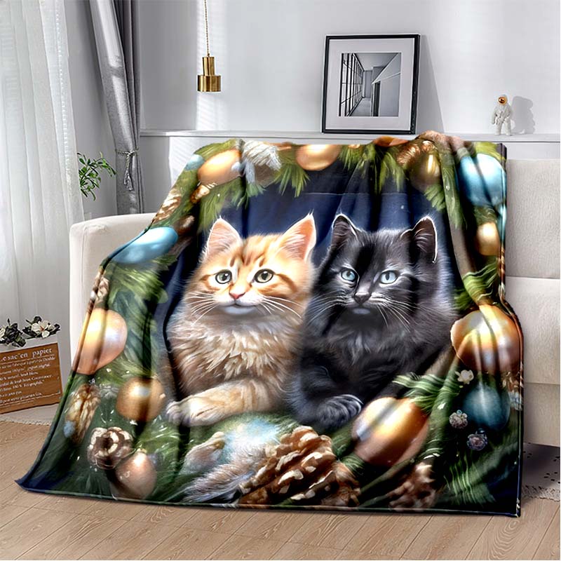 Anime Cartoon Cute Cat Printed Blanket Flannel Sofa Bed Cover Warm Office Travel Oversized Exquisite Bedding Gift Soft Blanket