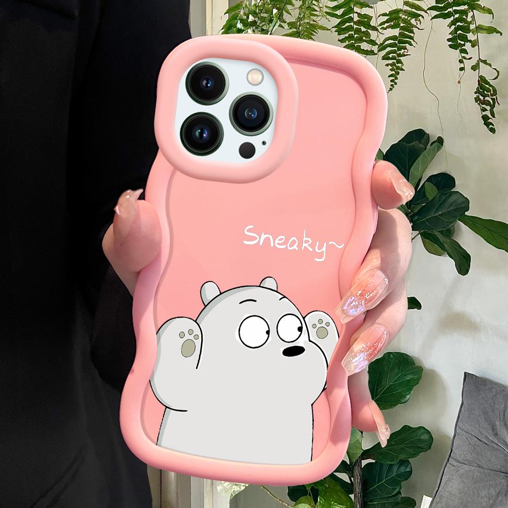 

Милый чехол для телефона с белым медведем для iPhone 11 12 13 14 15 Pro Max 6 6S 7 8 Plus Xs Wave Edge, противоударный защитный резиновый чехол iPhone 13 Pro Max розовый