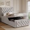 Upholstered Bed, Single Bed, Children's Bed 90 X 200cm, Hydraulic Function Bed with Slatted Frame, Headboard and Large Storage Space, Velvet, Grey