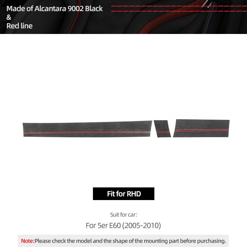 

For BMW E60 Series 5 Made of Alcantara Car Interior Dashboard Panel Trim Strips trument Performance Stickers Auto Accessories Red RHD