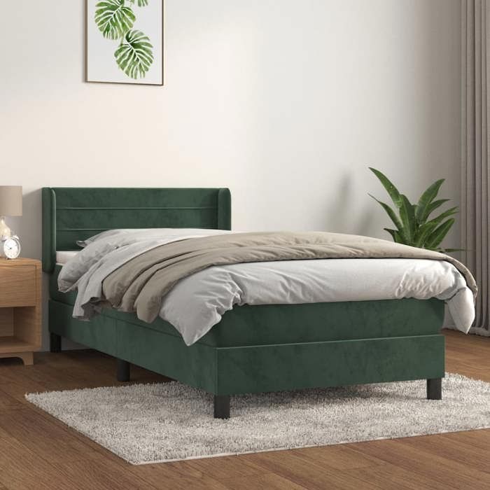 3130988 vidaXL Lit à sommier tapissier et matelas Vert foncé 80x200 cm Velours