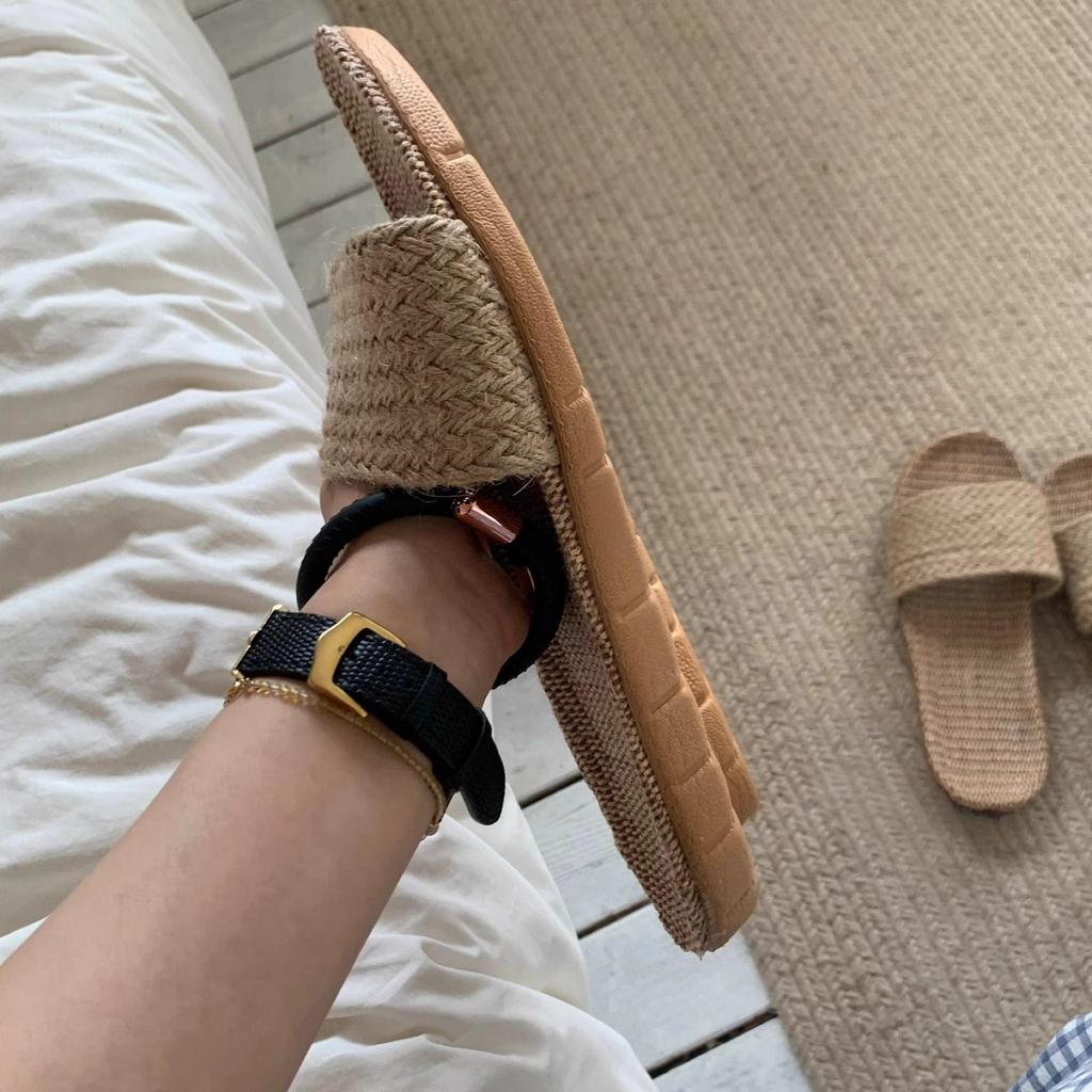 Summer Breathable Linen Indoor Sandals - Non-Slip, Sweat-Absorbing, Cotton Straw Slippers for Couples