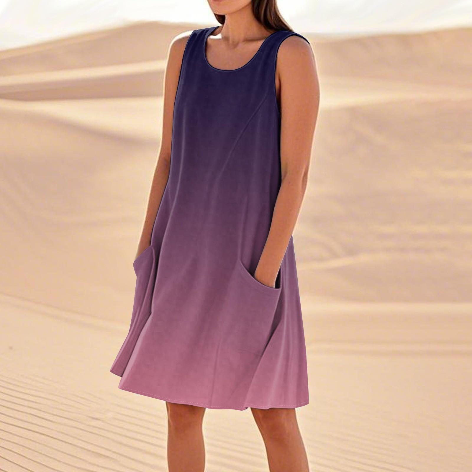 

Summer Dresses For Women Loose Beach Vacation Casual Sleeveless Sundresses With Pockets Tank Dress XXXXL фіолетовий