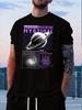 Planet Print Crew Neck Fashionable Short Sleeve Sports T-shirt