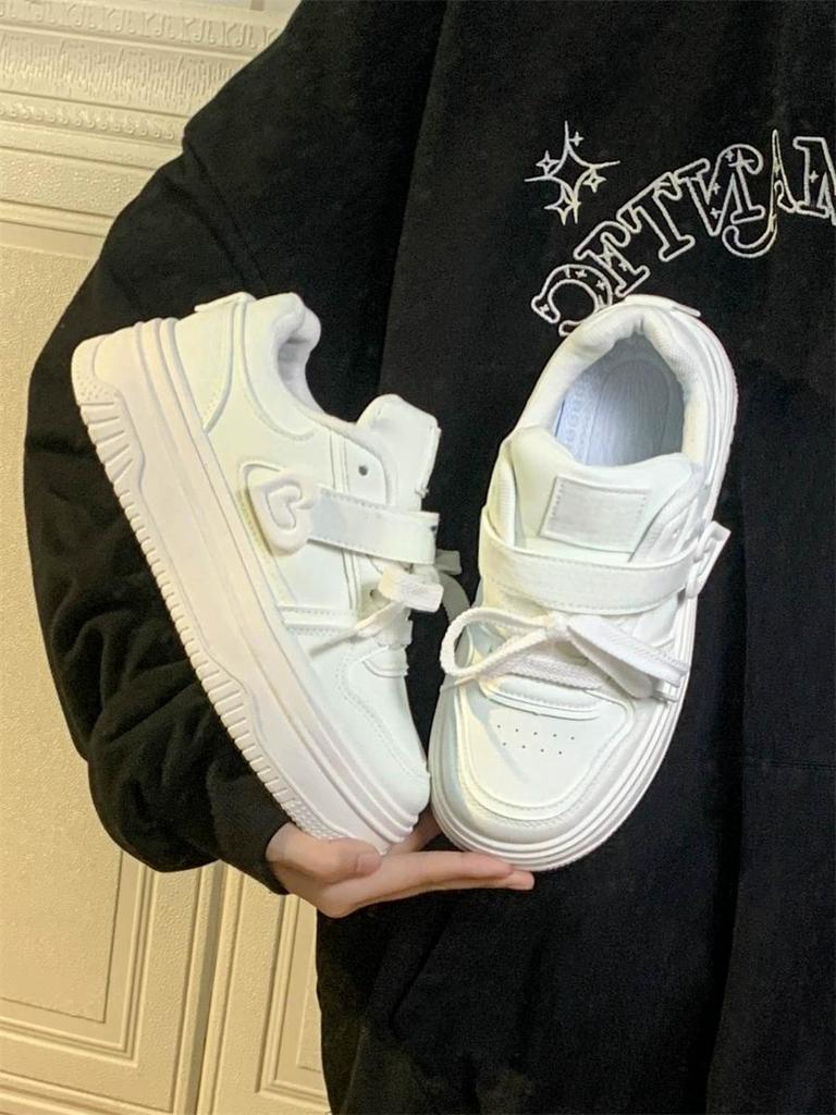 Mode Damen Sportschuhe Frühling Herbst Vielseitig Nische Schnürschuhe Einfarbig Dicke Sohle 2024 Neuer Stil Freizeitschuhe für Damen