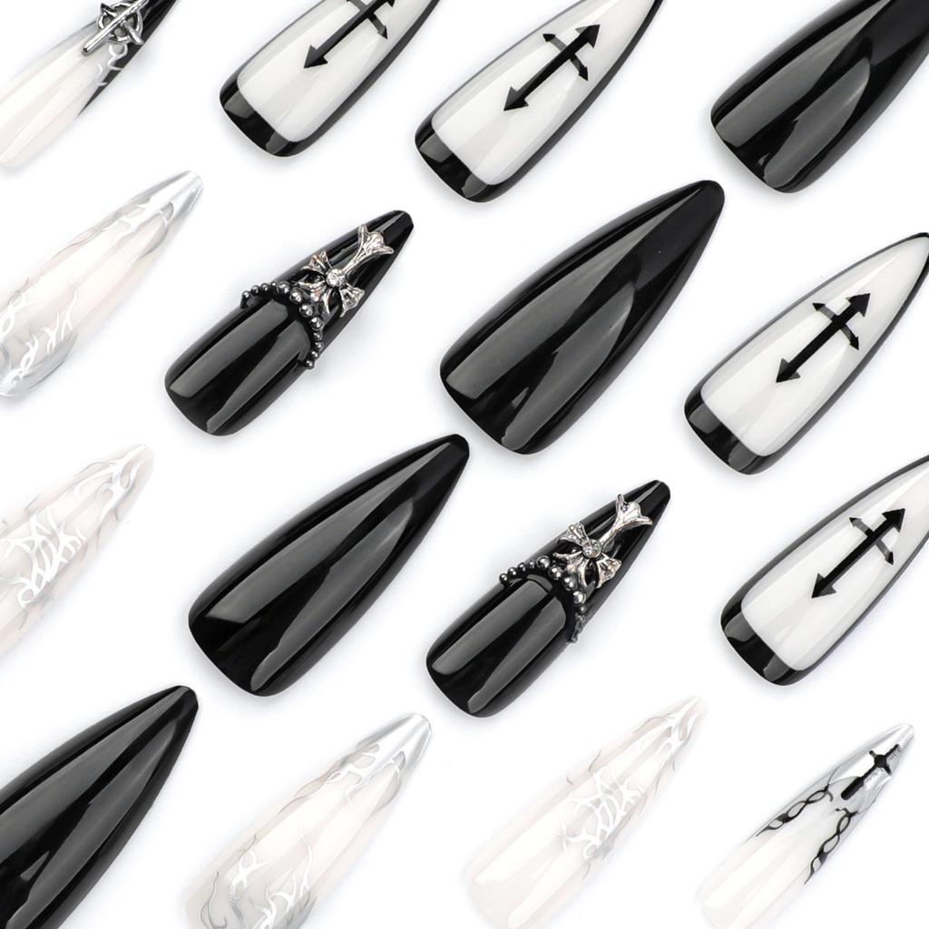 European & American Dark Cross French Manicure Press-On Nails