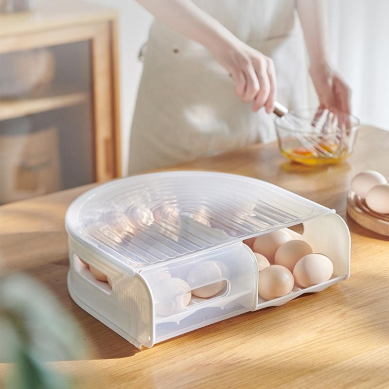 U Shape Refrigerator Eggs Holders With Rolling Design 2 Layer Clear Kitchen Storage For Holders And Restaurant