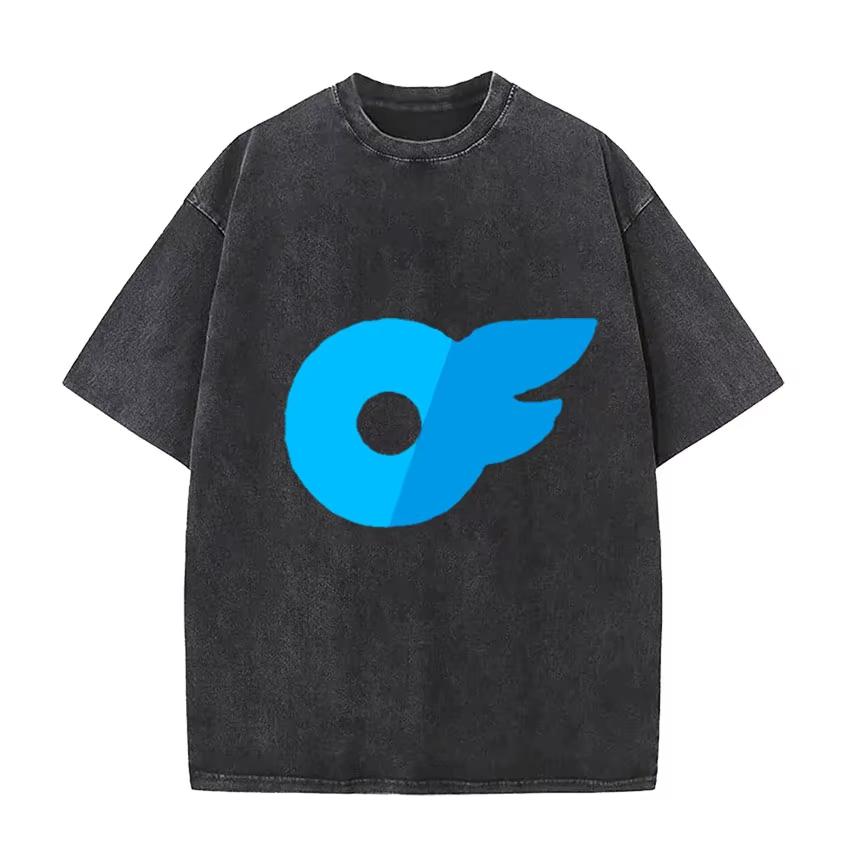

Vintage Washed T Shirt Retro Blue Winged Circle Graphic Tee Streetwear Casual Top for MenWomen Cool Design Daily Wear Summer S