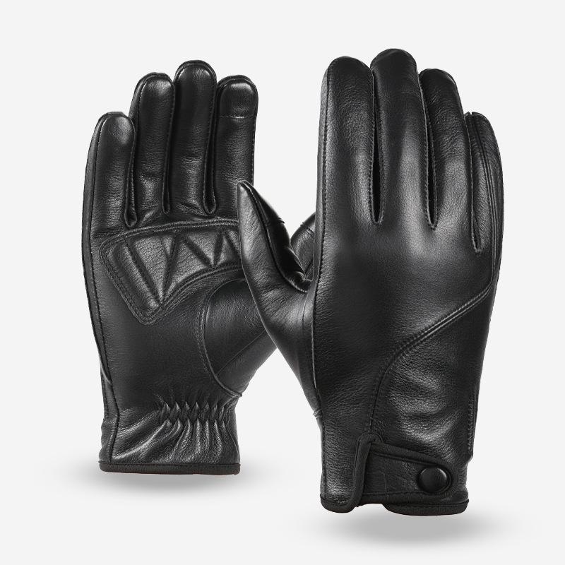 Top Layer Cowhide Gloves for Men's Motorcycle Motorcycle Riding Warm Touch Screen Outdoor Winter Windproof Gloves