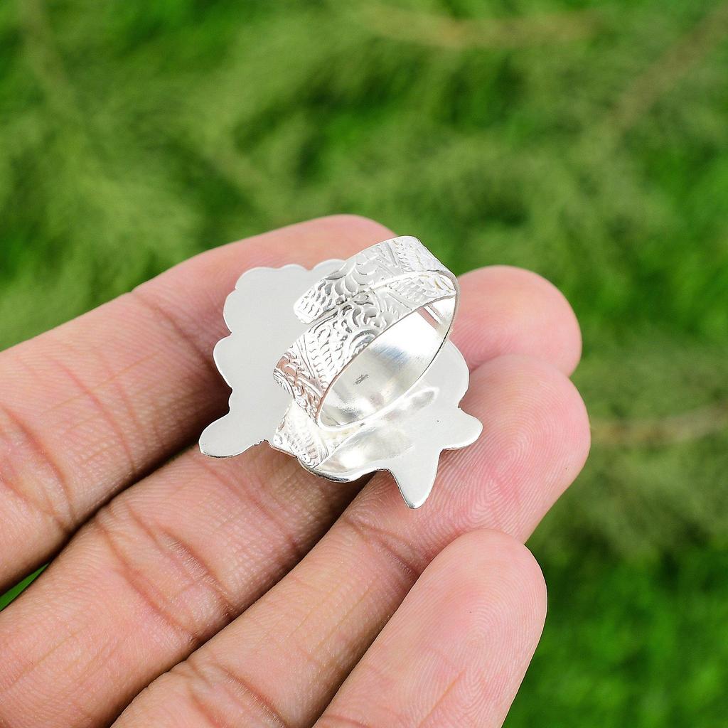 Gift For Her Natural TigerS Eye Solitaire Flower Adjustable Ring 925 Silver