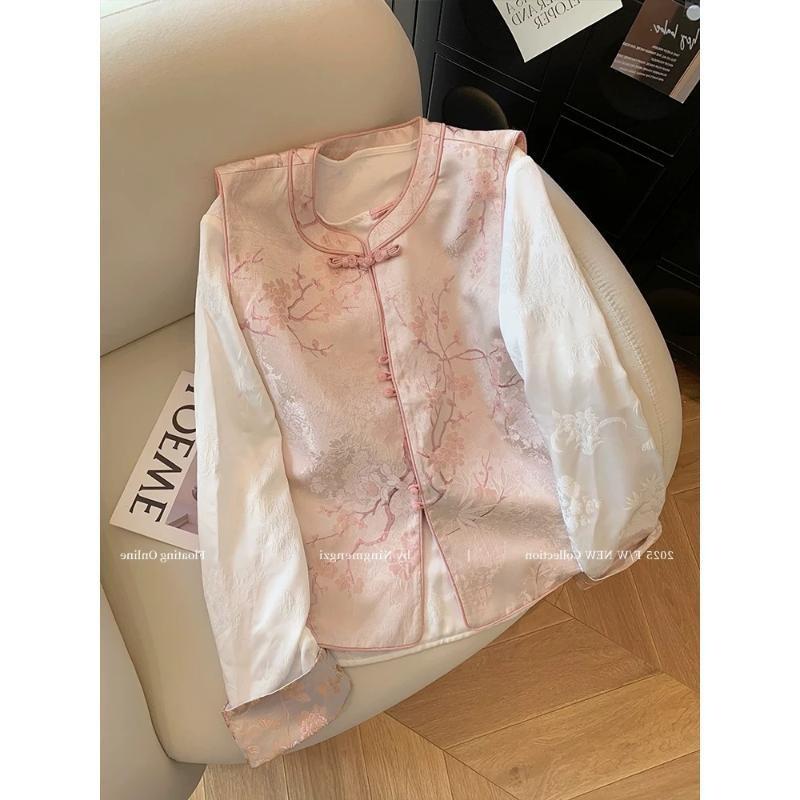 Pink plum blossom jacquard vest women 2025 new sweet temperament stacked vest