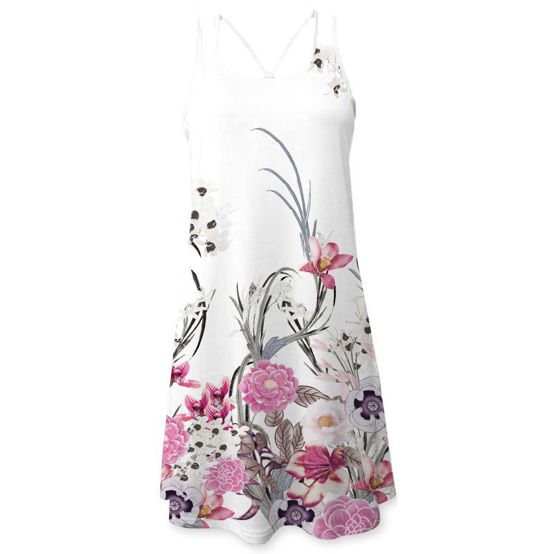 Elegant Women Summer Vintage Beach Sleeveless 3d Floral Print Boho Tank Dress