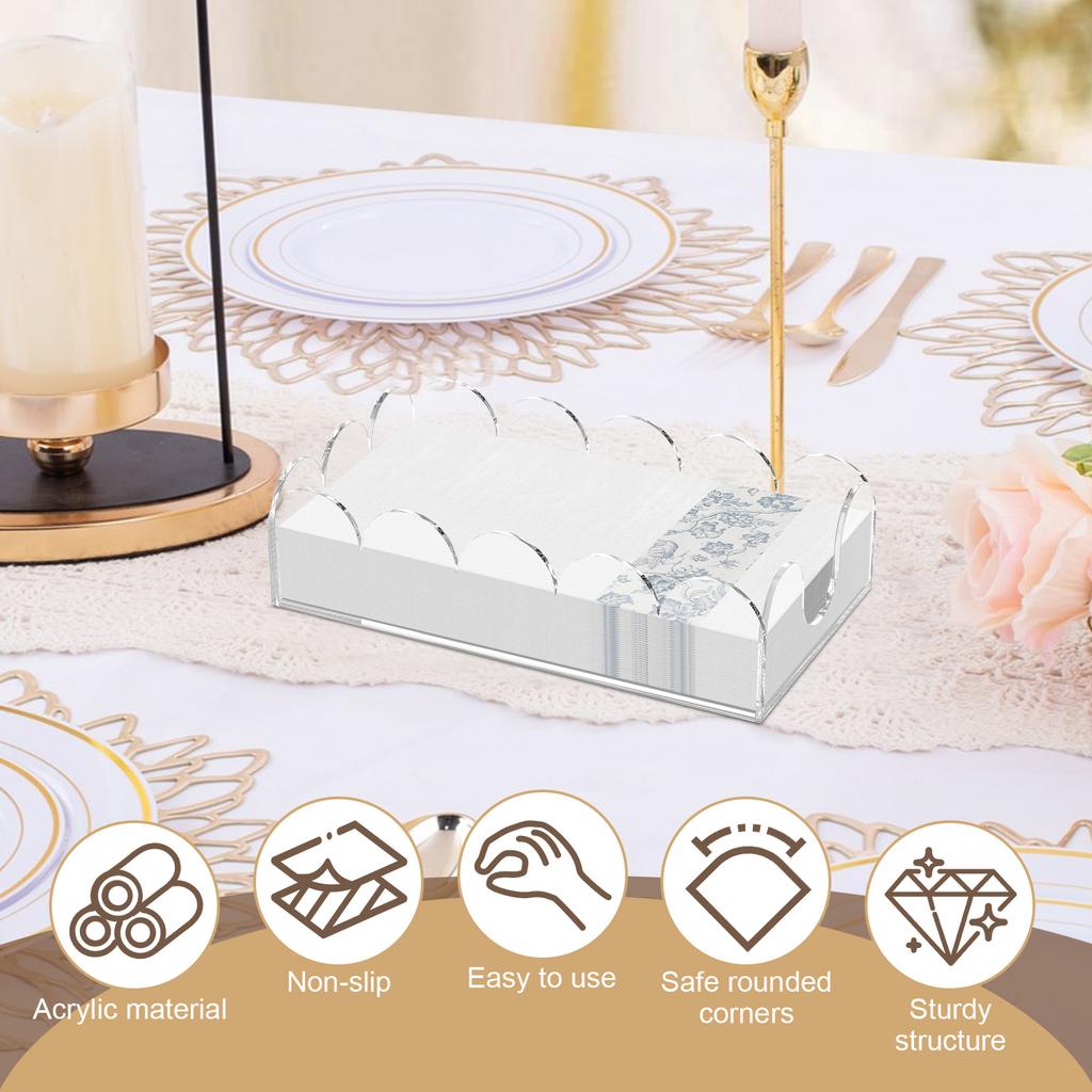 2Pcs Acrylic Napkin Holder Rectangular Clear Hand Towel Holder Fashion Paper Napkin Scalloped Tray for Bathroom Kitchen Table