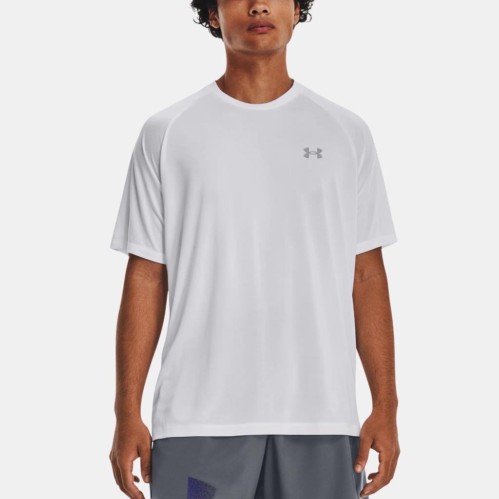 Under Armour Solid Color Round Neck Pullover Training Reflective Short Sleeve T-Shirt Men Tops White 1377054-100