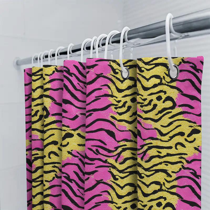 Animal Print Shower Curtain Hot Pink Leopard Design For Bathroom Decor Modern Gold Black Stripes Fabric Bath Liner By Taurusduan