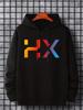 HX Letter Print Sweatshirt for Men, Graphic Design with "For As Gifts" Text, 250G Heavyweight Pullover with Pocket, Adjustable Dra