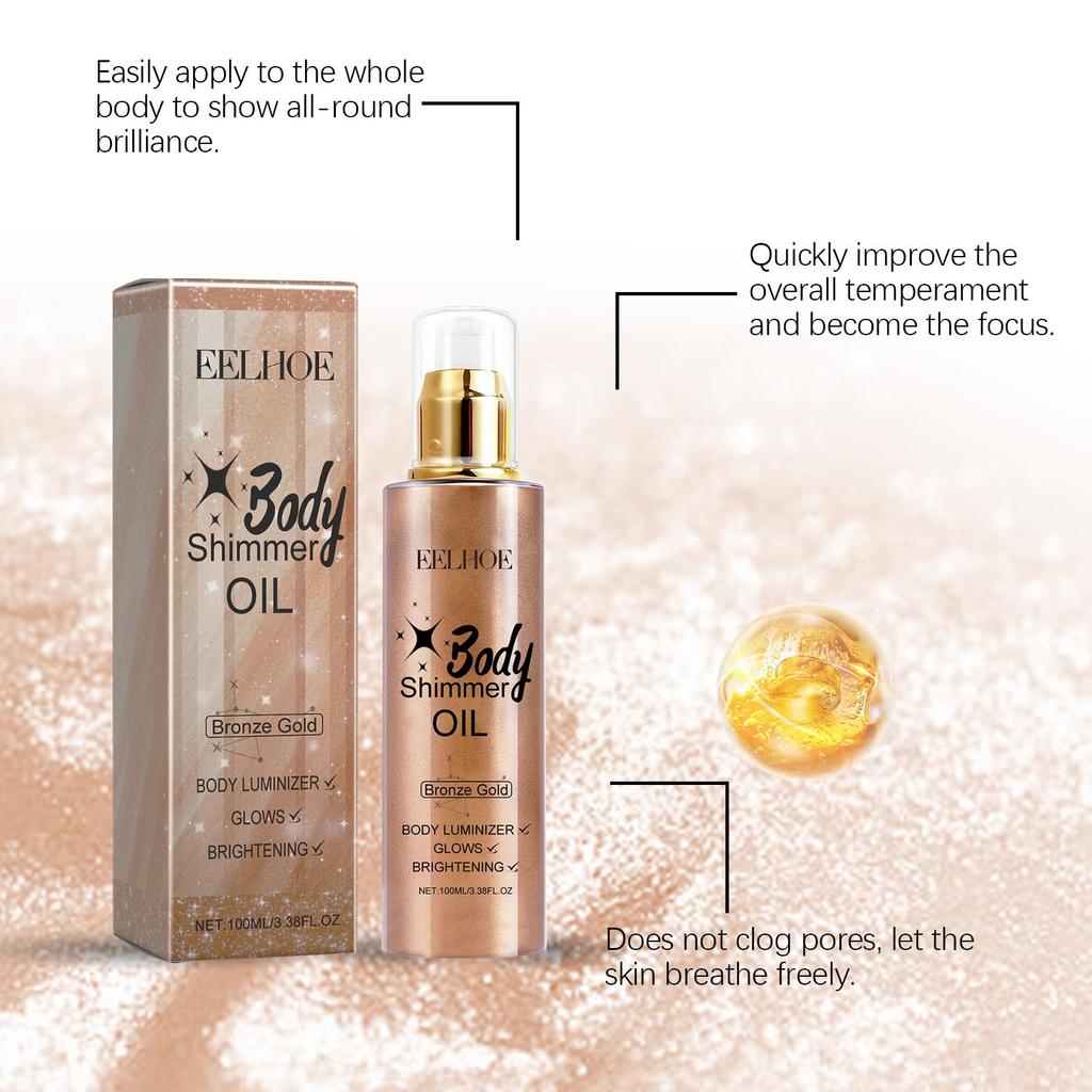 EELHOE Body Shimmer Oil Series Contour Liquid Highlighter Sexy Glowing Oil in Bronze Gold/Golden Brown/Gold/Silver