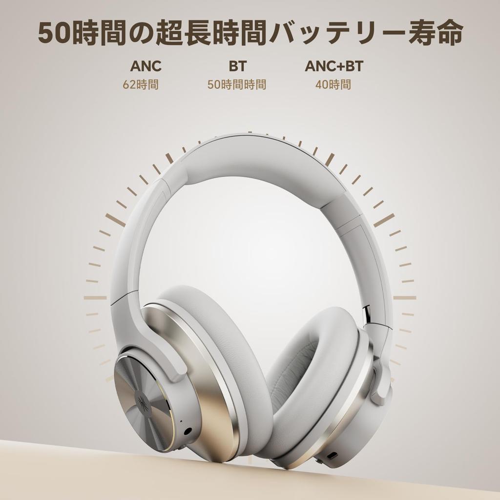 OneOdio A10 Wireless Active Noise Bluetooth Headphones with Up To 62 Hours of Ambient Sound Deep Audio Fast White Headphones, Cancelling, Over-Ear