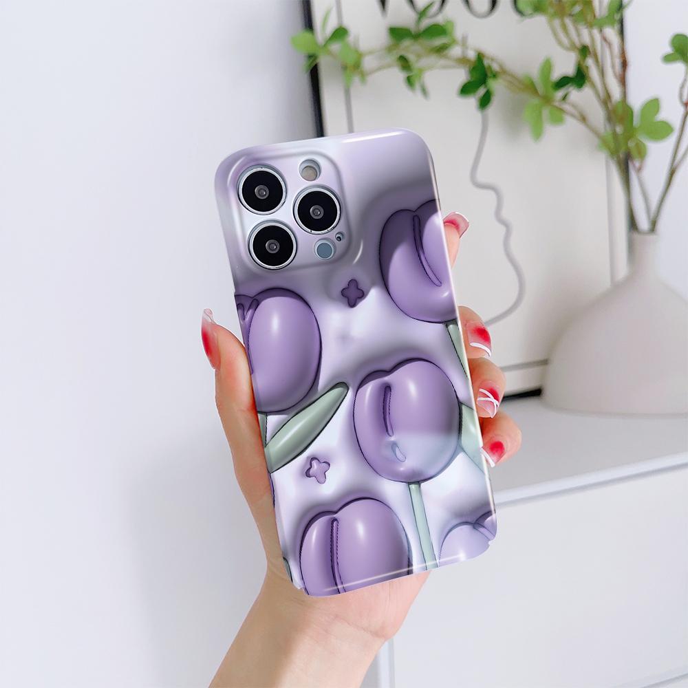 For iPhone 16 15 14 Samsung S23 A23 A52 A33 A73 A53 Huawei Xiaomi Redmi OPPO Vivo Beauty Purple Flowers Design Full Camera Protect Hard Phone Case