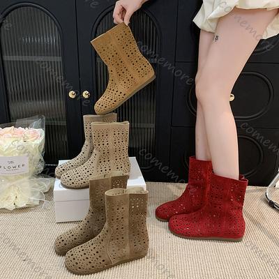 Fashion Comemore Femmes Été Bottines Nouvelle Mode Tête Carrée Découpées Chaussures Femme Semelle Plate Sandales Cool Bottes pour Femmes