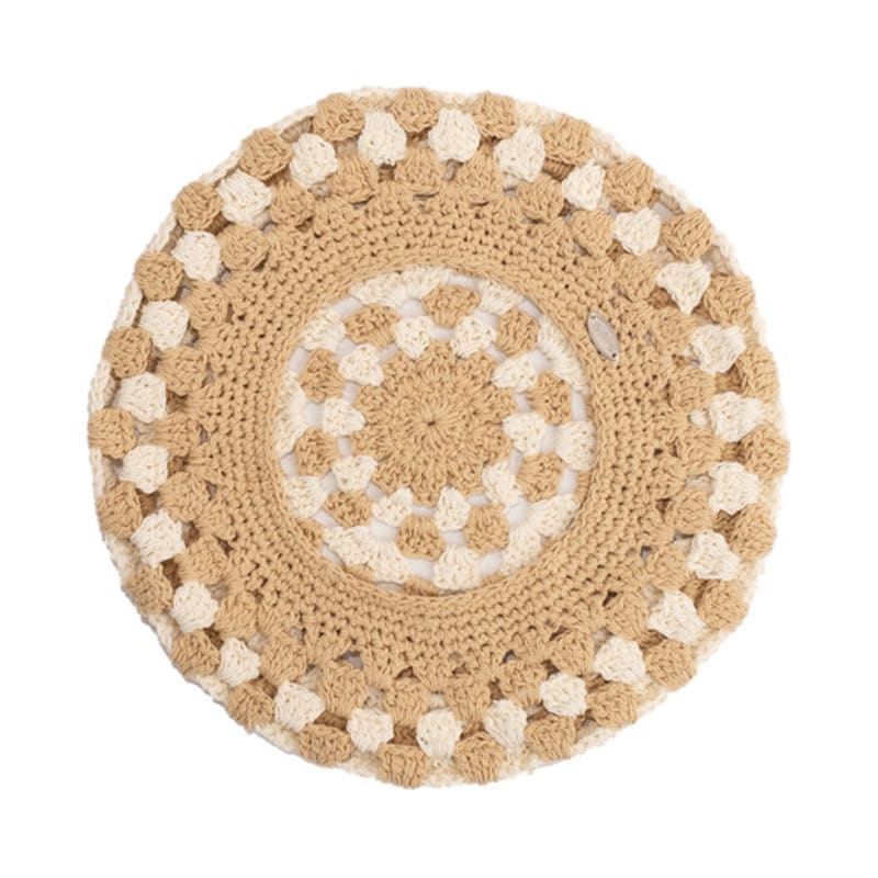 Slowslowly No.231 / Fruits Crochet Beret _ Cream and Beige