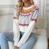 Women's Fashion Casual Fall Winter Colour Block Print Long Sleeve O-Neck Sweaters