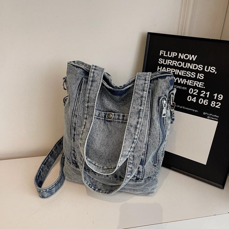 Denim Tote Bag Women Shoulder Bag Vintage Handbag
