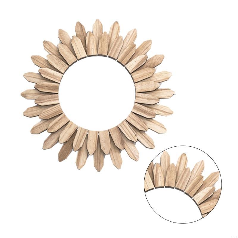 Sun Wooden Round Wall Hangings Mirrored Indoor Living Room Bedroom Decors X3UC