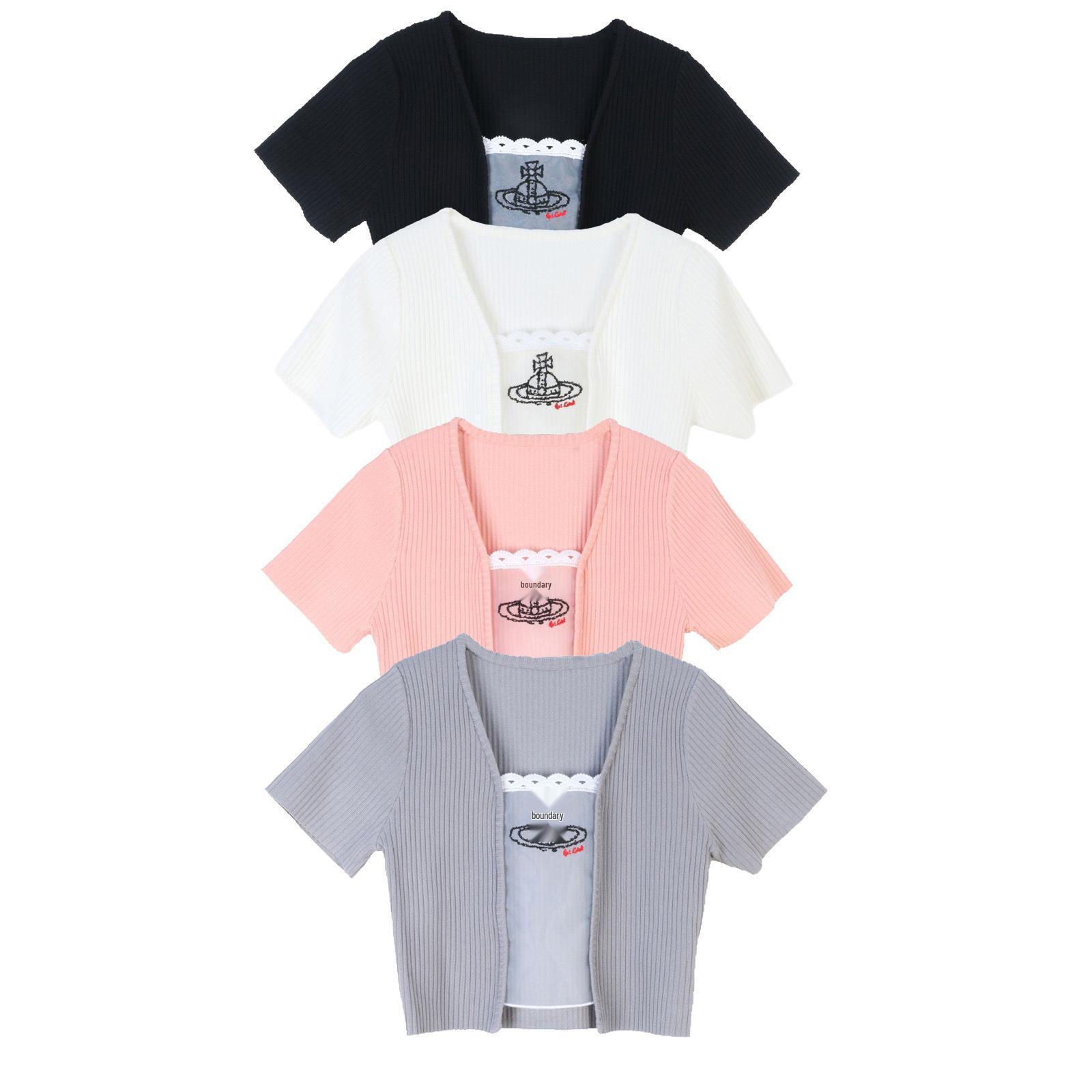 

Korean-Style Saturn Solid Color Short Sleeve Knitted Pullover for Women - Versatile Spring/Summer Design Small