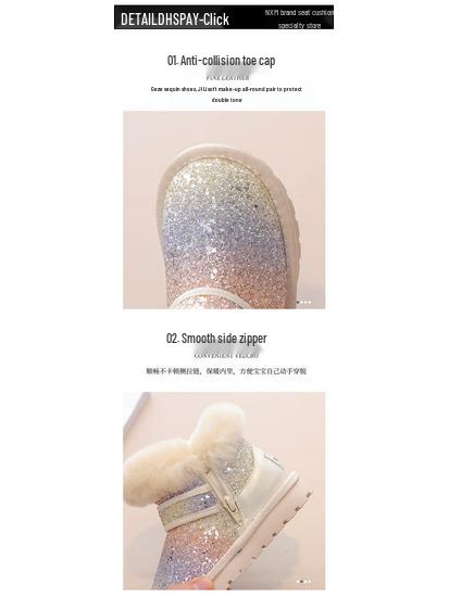 2023 Kids' Fleece-lined Snow Boots for Girls - Sequin Princess Design