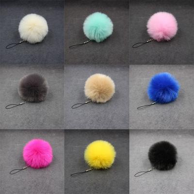 Amuletos para Bolso de Coche Llavero Pompones Bola Peluda Llavero Colgante de Pompones Piel de Conejo