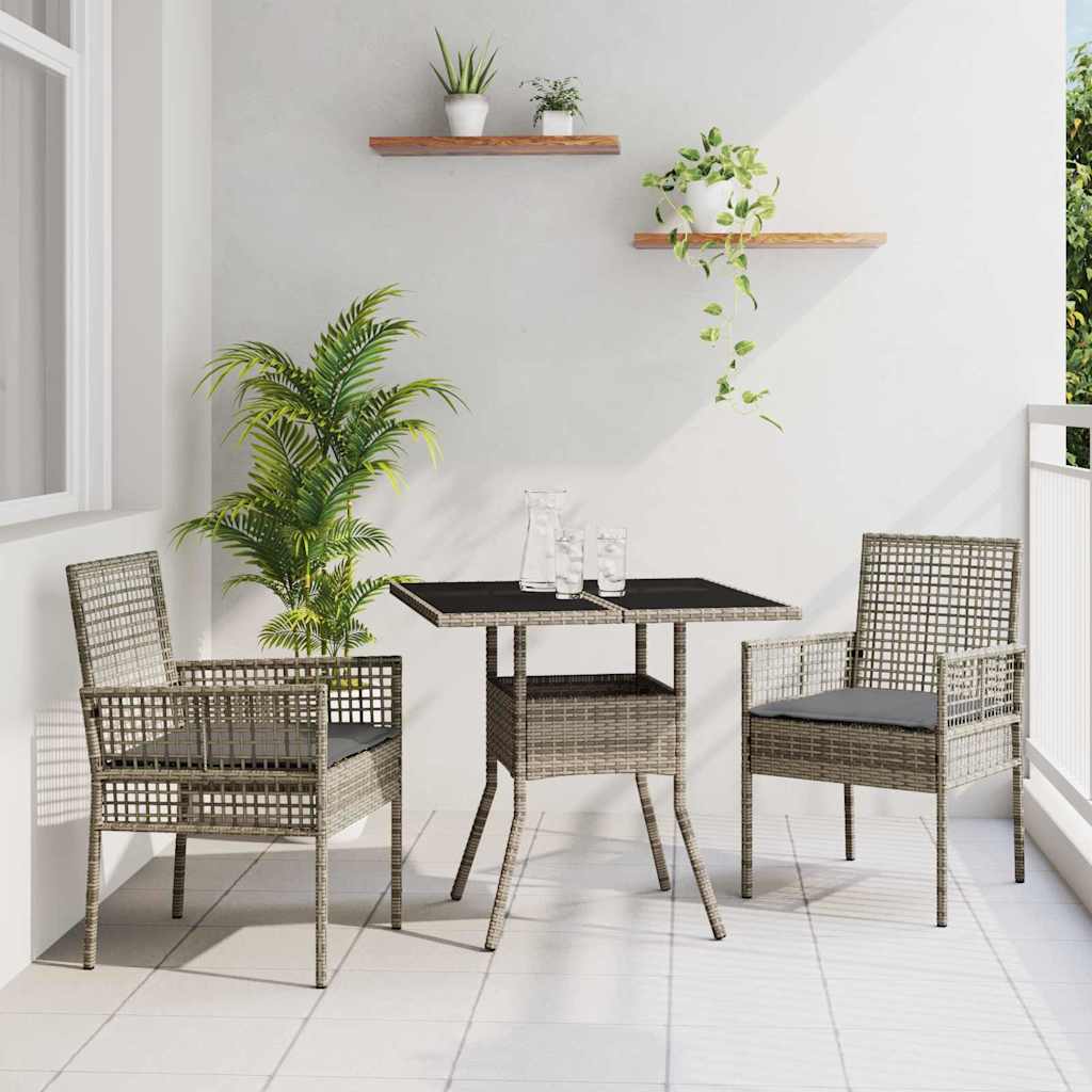Garden Dining Set 3 Pcs Grey Poly Rattan