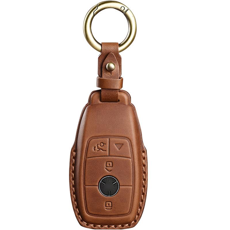 Retro and Old Style Handmade Real Cowhide Car Key Cover Is Suitable for Mercedes-Benz Bag Case.