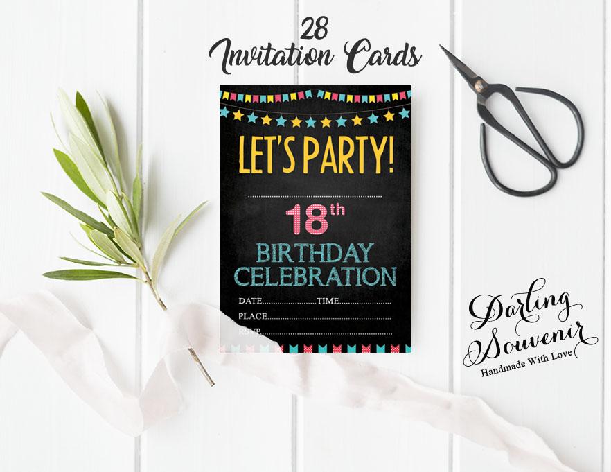 Darling Souvenir Black Birthday Invitation Card 28 Pcs Fill or Write In Blank Invites Printable Party Supplies 5 X 7