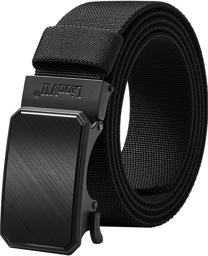 LionVII Elastic Belt Belt for and Golf Nylon Belt for Steplessly Alloy 34mm 125cm Long for Waist Sizes Men's - Auto-Lock Work, Sports, Climbing, -