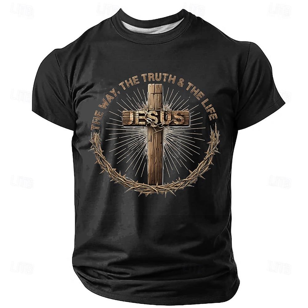 America's  Anniversary Men's Cross T Shirt Short Sleeve T shirt 3D Print Crew Neck Shirt Religious Casual Daily Party Blue Red Green