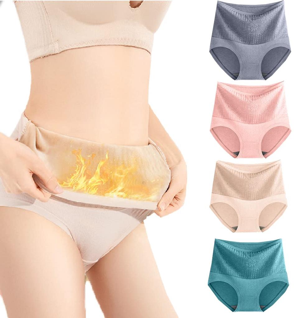 YOUHA Cotton Belly Warmer Warmth Like a Hot Water Warm Plus Peach Underwear for Fall and Winter Dark Women's Panties, 4-Pack, High-Waisted,