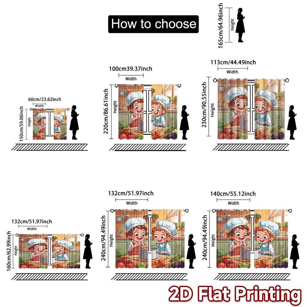 2D flat printing 2pcs Curtain Drapes Kids Cooking Together Digital Printed Polyester Drapes Festive Curtains for New Year