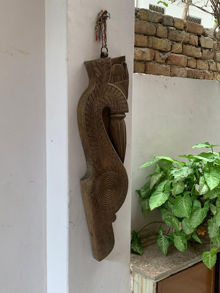 Antique Carved Wood Elephant Wall Panel: Rustic Indian Decor