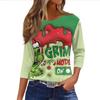 Women's Fashionable Casual Three Quarter Sleeve Christmas Printed Round Neck Top