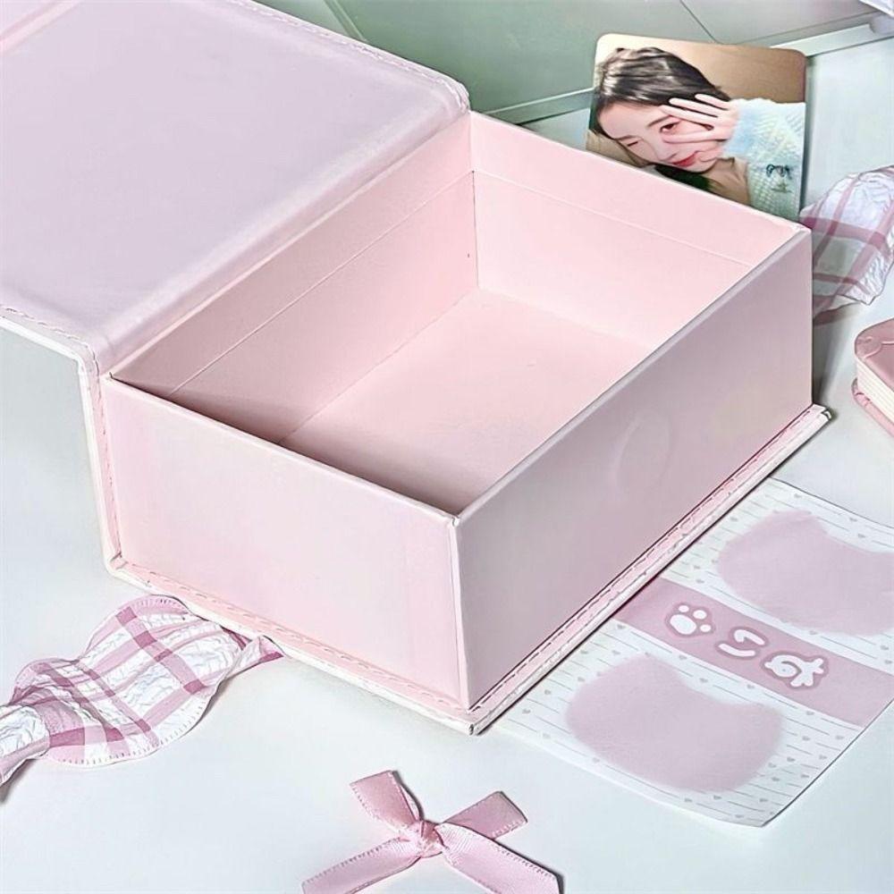 Creative PU Magnetic Storage Box Dustproof with Cover Card Storage Box Cute Pink Cat Snack Storage